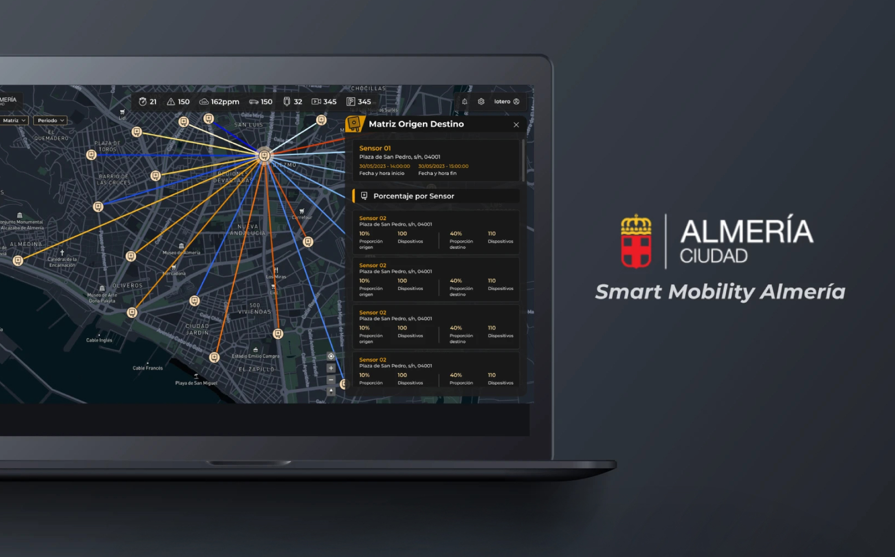 Almeria Smart Mobility App Interface showing real-time traffic and parking management