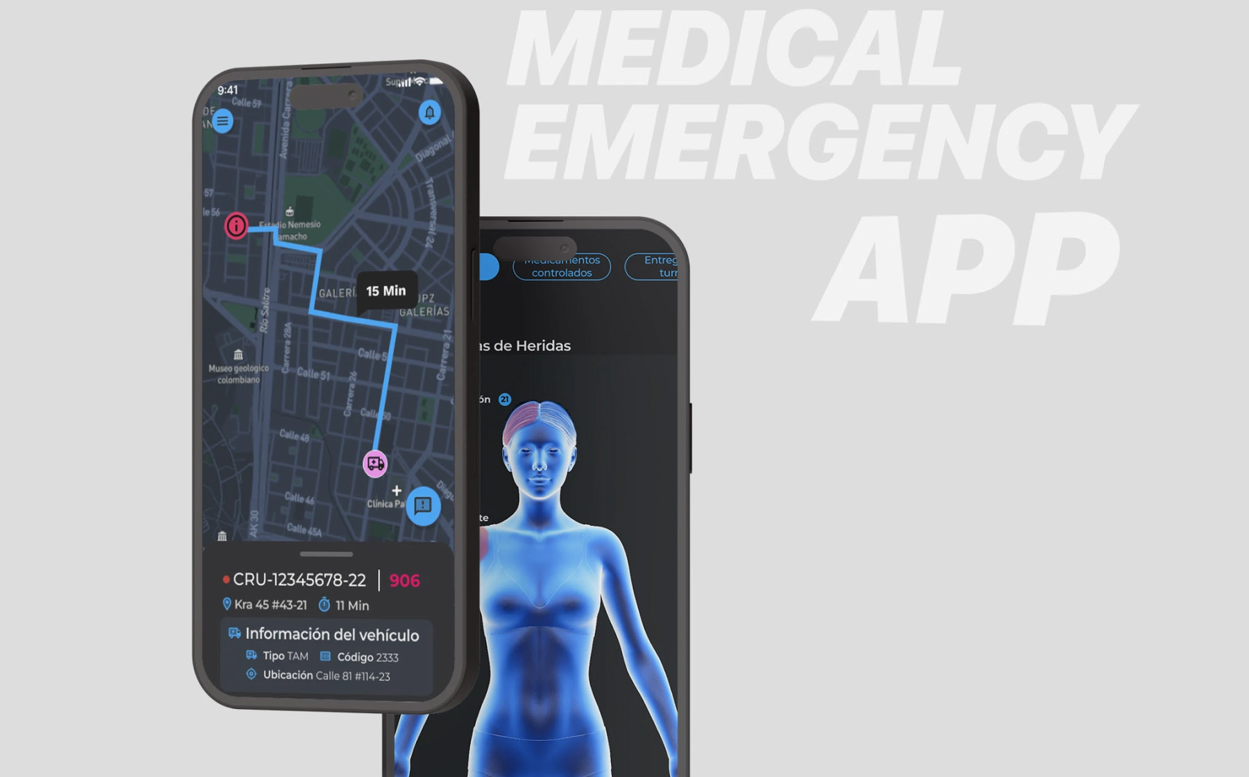 Bogotá Medical Emergencies App interface for emergency response management